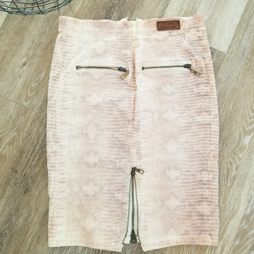 GUESS Longette Milk Showdown Snake Foil Moto Pencil Skirt Festival Boho 90's